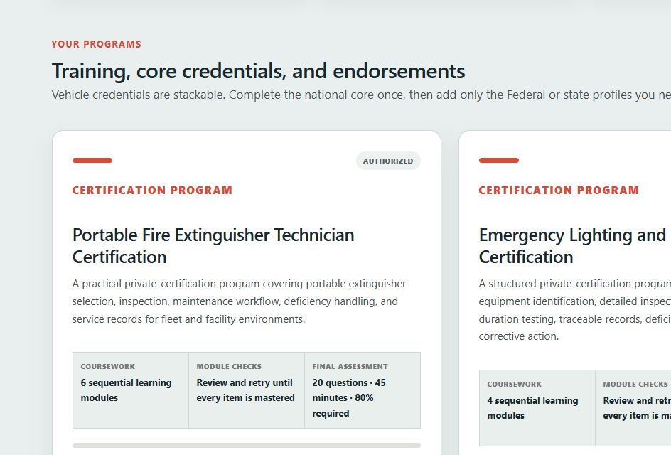 Actual NCTC candidate dashboard showing approved programs, course requirements, and assessment details